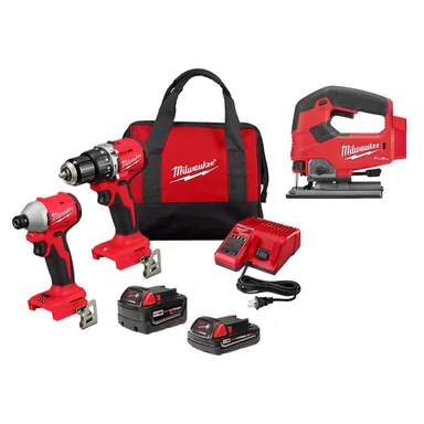 Milwaukee 3693-22CX-2737-20, bundle: M18 18-Volt Lith-Ion Brushless Cordless Compact Hammer Drill/Impact Combo Kit (2-Tool) w/2 Batteries & M18 FUEL Jig Saw