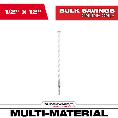 Milwaukee 48-20-8893, accessory: 1/2 in. x 12 in. SHOCKWAVE Impact Duty Carbide Multi-Material Drill Bit