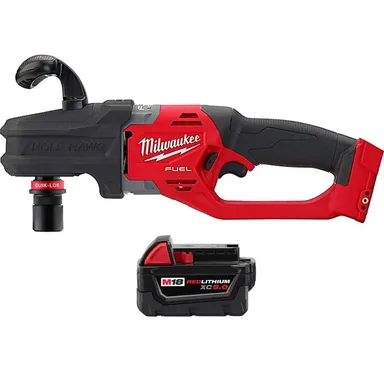 Milwaukee 2808-20-48-11-1850, bundle: M18 FUEL 18-Volt Lithium-Ion Brushless Cordless Hole Hawg 7/16 in. Right Angle Drill with Quick-Lok, XC 5.0 Ah Battery