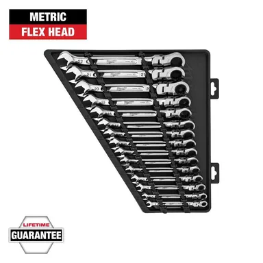 Milwaukee 48-22-9513, unpowered: 144-Position Flex-Head Ratcheting Combination Wrench Set Metric (15-Piece)