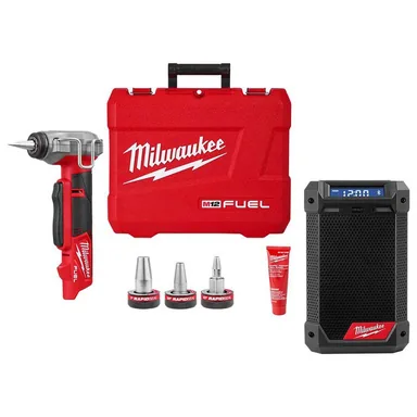 Milwaukee 2532-20-2951-20, bundle: M12 FUEL ProPEX Expander Tool with 1/2 in.-1 in. RAPID SEAL ProPEX Expander Heads & M12 Bluetooth/AM/FM Jobsite Radio