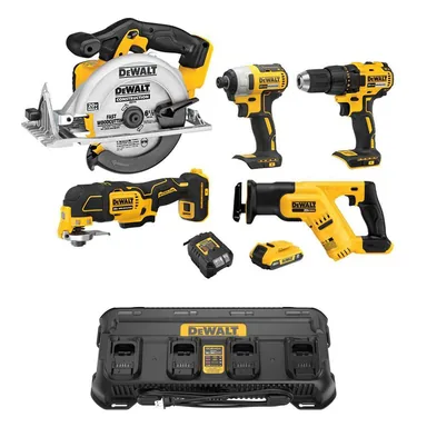 DeWalt DCK540D1WCB1404, bundle: 20V MAX Lithium-Ion Cordless Combo Kit (5-Tool) and 12V/20V/60V MAX 4-Amp 4-Port Charger with 2.0 Ah Battery and Charger