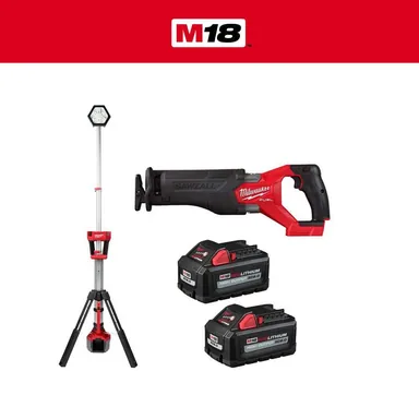 Milwaukee 2821-20-2131-20-48-11-1862, bundle: M18 FUEL GEN-2 18-Volt Lithium-Ion Brushless Cordless SAWZALL w/Tower Light, Two 6 Ah HO Batteries