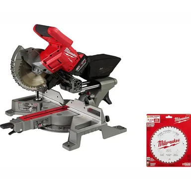 Milwaukee 2733-21- 48-40-0726, bundle: M18 FUEL 18V Lithium-Ion Brushless Cordless 7-1/4 in. Dual Bevel Sliding Compound Miter Saw Kit with Extra Blade