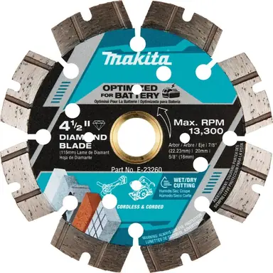 Makita E-23260, accessory: Makita E-23260 4-1/2" Thin Kerf Diamond Blade, Segmented, General Purpose