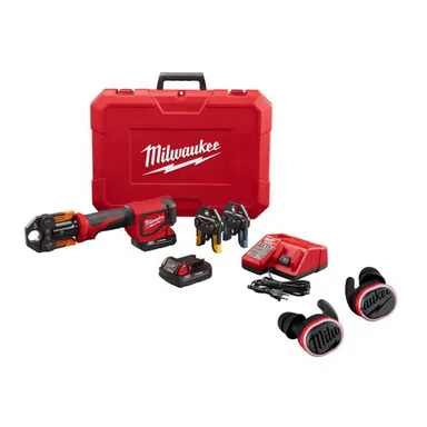 Milwaukee 2674-22P-2191-21, bundle: M18 18V Short Throw PEX Press Tool Kit w/ (3) Viega PureFlow Jaws, (2) 2. 0Ah Batteries & Charger with Jobsite Ear Buds