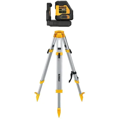 DeWalt DCLE34021BW0737, bundle: 20V 180 ft. Green Self-Leveling Cross-Line Laser Level and Construction Tripod for Laser Level