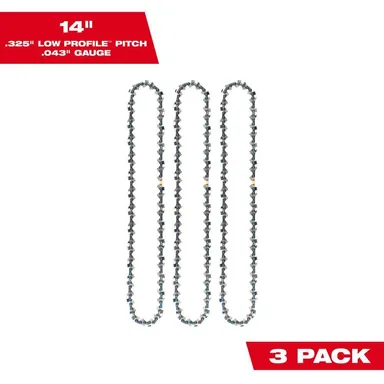 Milwaukee 49-16-2819, accessory: 14 in. Chainsaw Chain with .325 in. Low Profile Pitch and .043 in. Gauge (3-Pack)