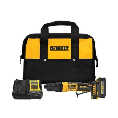 DeWalt DCG420GE1, kit: ATOMIC 20V MAX Lithium-Ion Cordless Die Grinder Kit with XR 1.7 Ah Oil Resistant Battery, Charger and Kitbag (photograph from the Home Depot listing)