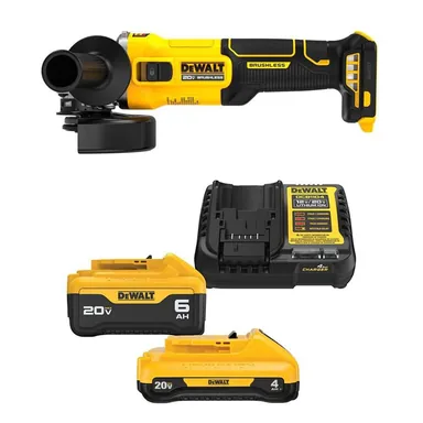 DeWalt DCG407BWCB2460C, bundle: 20V MAX Lithium-Ion Cordless Brushless 4-1/2 in. Angle Grinder with Slide Switch with 6Ah and 4Ah Batteries and Charger