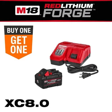 Milwaukee 48-59-1881, accessory: M18 18-Volt Lithium-Ion REDLITHIUM FORGE Starter Kit with 8.0Ah Battery and Rapid Charger