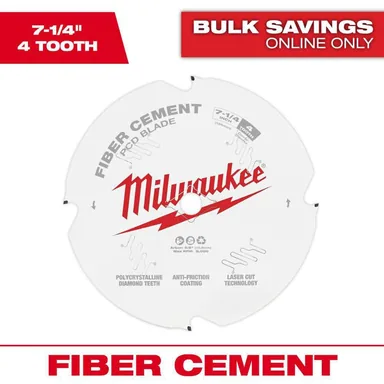 Milwaukee 48-40-7000, accessory: 7-1/4 in. x 4-ToothPolycrystalline Diamond (PCD) Tipped Fiber Cement Cutting Saw Blade