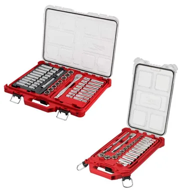 Milwaukee 48-22-9487-48-22-9481, bundle: 1/2 in. and 3/8 in. Drive SAE/Metric Ratchet and Socket Mechanics Tool Set with PACKOUT Case (75-Piece)