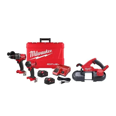 Milwaukee 3697-22-2829-20, bundle: M18 FUEL 18-V Lithium-Ion Brushless Cordless Hammer Drill and Impact Driver Combo Kit (2-Tool) with Compact Bandsaw
