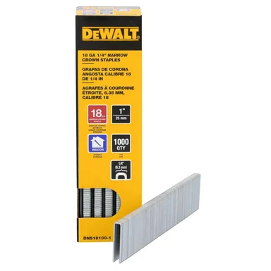 DeWalt DNS18100-1, accessory: 1 in. x 18-Gauge 1/4 in. Narrow Crown Staples (1000 per Box)