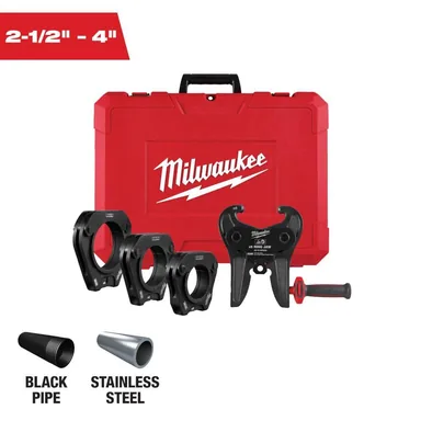 Milwaukee 49-16-2698X, accessory: 2-1/2 in. - 4 in. IPS-P Black Iron Pipe/Steel Pivoting Press Ring Kit for M18 FORCE LOGIC Long Throw Press Tools (photograph from the Home Depot listing)