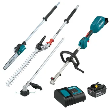 Makita XUX02SM1X5, kit: Makita XUX02SM1X5 18V LXT Brushless Couple Shaft Power Head Kit w/ String Trimmer, Pole Saw & Articulating Hedge Trimmer Attachments (4.0Ah)