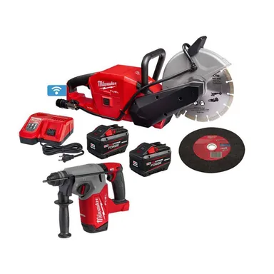 Milwaukee 2786-22HD-2912-20, bundle: M18 FUEL ONE-KEY 18V Lith-Ion Brushless Cordless 9 in. Cut Off Saw Kit W/(2) 12. 0Ah Batteries & Charger & Rotary Hammer