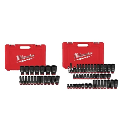 Milwaukee 49-66-7012-49-66-7009, bundle: SHOCKWAVE 1/2 in. Drive SAE 6 Point Impact Socket Set (19-Piece) with 3/8 in. SAE/Metric Impact Socket Set (43-Piece)
