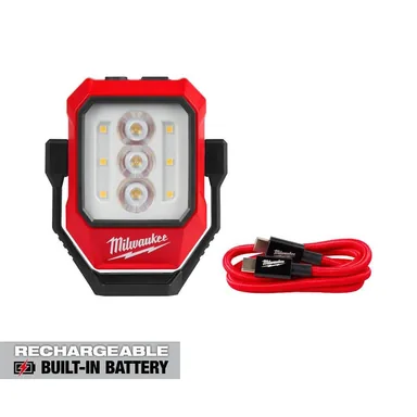 Milwaukee 2015R, standalone tool: 600 Lumen USB C Rechargeable Free Standing Pivoting Task Light with Spot Mode