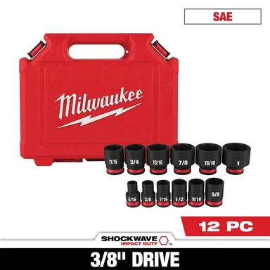 Milwaukee 49-66-7005, accessory: SHOCKWAVE 3/8 in. Drive SAE 6 Point Impact Socket Set (12-Piece)