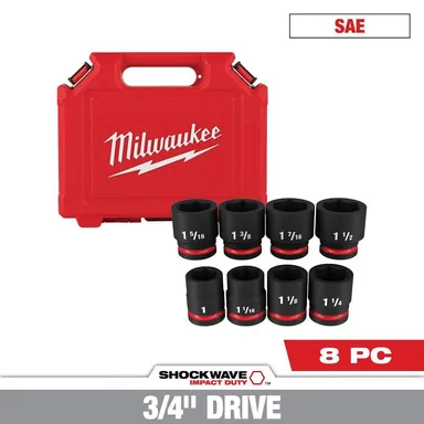 Milwaukee 49-66-7017, accessory: SHOCKWAVE 3/4 in. Drive SAE 6 Point Impact Socket Set (8-Piece)