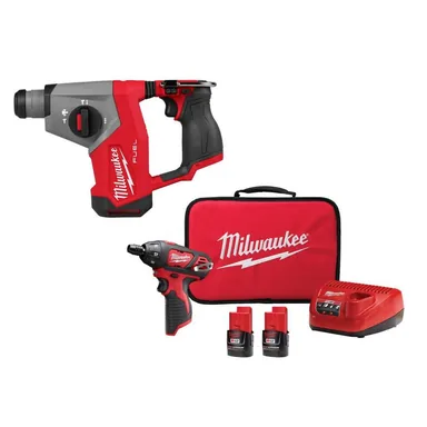 Milwaukee 2508-20-2401-22, bundle: M12 FUEL 12V Lithium-Ion Brushless Cordless 5/8 in. SDS-Plus Rotary Hammer Drill, & M12 Screwdriver Kit