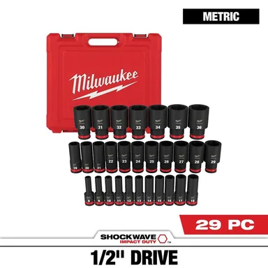 Milwaukee 49-66-7015, accessory: SHOCKWAVE 1/2 in. Drive Metric 6 Point Impact Socket Set (29-Piece)