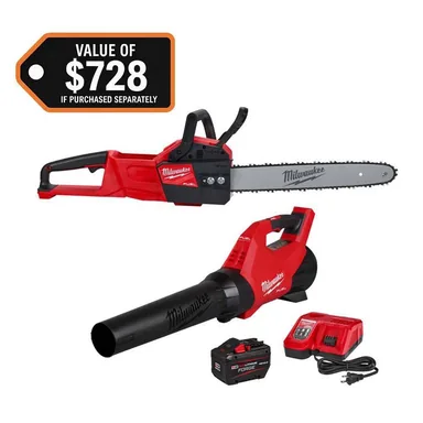 Milwaukee 3017-21HD-2727-20, bundle: M18 FUEL 120 MPH 500 CFM 18V Brushless Cordless Battery Powered Blower Kit w/ 16 in. Chainsaw, 12.0 Ah Battery, Charger