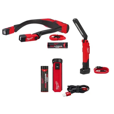 Milwaukee 2117-21-2128-21-48-59-2013, bundle: 400 Lumens LED REDLITHIUM Rechargeable Neck Light and 550 Lumens LED USB Stick Light with USB Power Source Kit