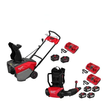 Milwaukee 3036-22HD-3009-24HD, bundle: M18 FUEL 18V 21 in. Cordless Dual Battery Single Stage Snow Blower w/ Backpack Blower, (6) 12.0 Ah Battery, (3) Chargers