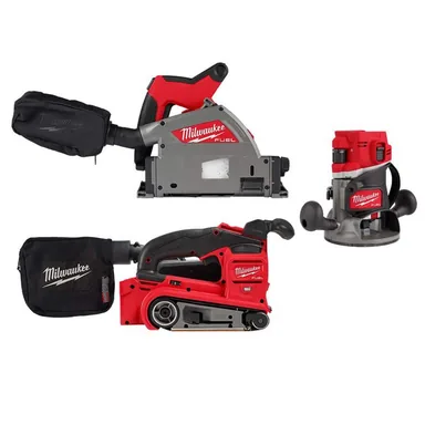 Milwaukee 2831-20-2832-20-2838-20, bundle: M18 FUEL 18V Lith-Ion Cordless Brushless 6-1/2 in. Plunge Cut Track Saw w/ Belt Sander & Router