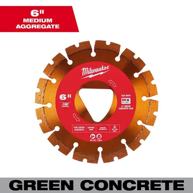 Milwaukee 49-93-7264, accessory: Orange 6 in. x .100 in. Green Concrete Cutting Segmented Rim Diamond Blade (1-Pack)