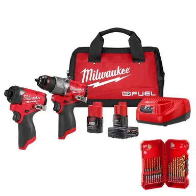 Milwaukee 3497-22-48-89-4631, bundle: M12 FUEL 12-Volt Cordless Hammer Drill and Impact Driver Combo Kit with Impact Duty Titanium Drill Bit Set (23-Piece)