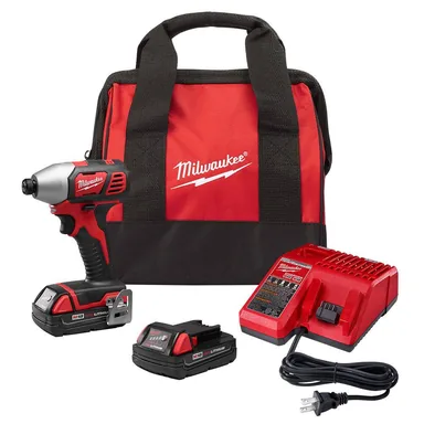 Milwaukee 2656-22CT, kit: M18 18V Lithium-Ion Cordless 1/4 in. Impact Driver Kit with(2) 1.5Ah Batteries, Charger, Bag (photograph from the Home Depot listing)