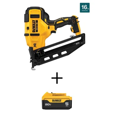 DeWalt DCN660BW205, bundle: 20V MAX Lithium-Ion 16-Gauge Cordless Angled Nailer and (1) 20V MAX 5.0Ah Lithium-Ion Battery