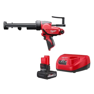 Milwaukee 2441-20-48-59-2450B, bundle: M12 12V Lithium-Ion Cordless 10 oz. Adhesive and Caulk Gun with HIGH OUTPUT XC5. 0 Starter Kit