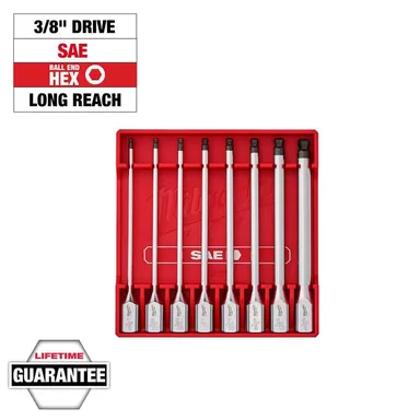 Milwaukee 48-22-9549, unpowered: 3/8 in. Drive SAE Long Ball End Hex Bit Socket Set (8-Piece) (photograph from the Home Depot listing)