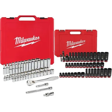 Milwaukee 48-22-9008-49-66-7009, bundle: 3/8 in. Drive SAE/Metric Ratchet and Socket Mechanics Tool Set with 3/8 in. SAE/Metric Impact Socket Set (99-Piece)