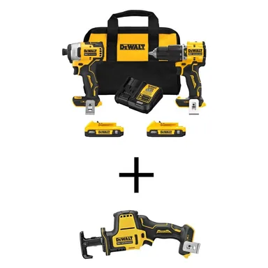 DeWalt DCK226D2WCS369B, bundle: 20V MAX Lithium-Ion Cordless Combo Kit (2-Tool) and ATOMIC 20V MAX Cordless Brushless Compact Reciprocating Saw