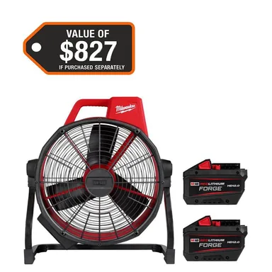 Milwaukee 0821-20-48-11-1813-48-11-1813, bundle: M18 Brushless Cordless Hybrid 18 in. Variable Speed Fan with (2) FORGE 12.0Ah Battery