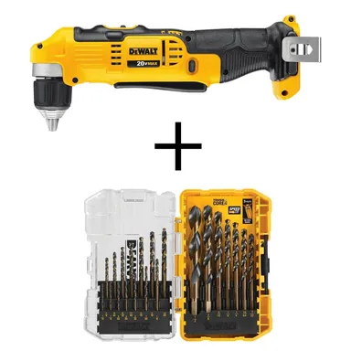 DeWalt DCD740BW1181, bundle: 20V MAX Cordless 3/8 in. Right Angle Drill/Driver (Tool Only) and Black and Gold Drill Bit Set (21 Piece)