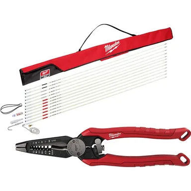 Milwaukee 48-22-4156-48-22-3078, bundle: 60 ft. Fiberglass Fish Stick Low/Mid/High Flex Combo Kit with 7-in-1 Combination Wire Strippers Pliers