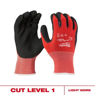 Milwaukee 48-22-8902X30, unpowered: Large Red Nitrile Level 1 Cut Resistant Dipped Work Gloves (30-Pack)