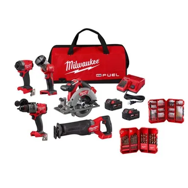 Milwaukee 3697-25-48-89-2332-48-32-4097, bundle: M18 FUEL 18V Lithium-Ion Cordless Combo Kit (5-Tool), 2 5.0 Ah Batteries, Charger w/ Drill Bit Set & Impact Bit Set
