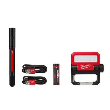 Milwaukee 2010R-2114-21, bundle: 250 Lumens Internal Rechargeable Penlight with Laser and 550 Lumens LED Rechargeable Pivoting Flood Light