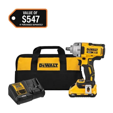 DeWalt DCF891QQ1, kit: 20V MAX XR Lithium-Ion Cordless Brushless 1/2 in. Impact Wrench with Hog Ring Anvil with 4 Ah Battery