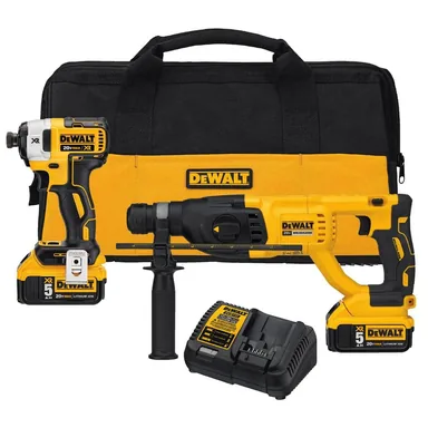 DeWalt DCK233P2, bundle: 20V MAX XR Cordless Impact Driver/Rotary Hammer 2 Tool Combo Kit, (2) 20V 5.0Ah Batteries and Charger (photograph from the Home Depot listing)