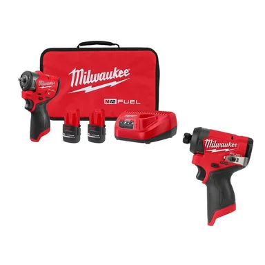Milwaukee 3049-22-3453-20, bundle: M12 FUEL 12V Lithium-Ion Brushless Cordless 3/8 in. Subcompact Impact Wrench w/ Friction Ring Kit & M12 Impact Driver