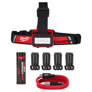 Milwaukee 2115-21, kit: 600 Lumens LED REDLITHIUM USB Low-Profile Hard Hat Headlamp